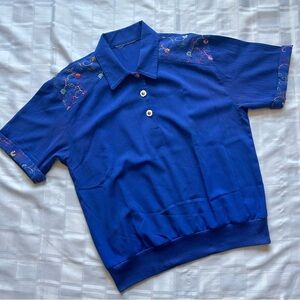 Blue Vintage Quarter Button Down T-shirt